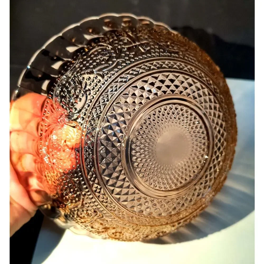 1042.  Vintage Pink Depression Glass Bowl Trellis Pattern